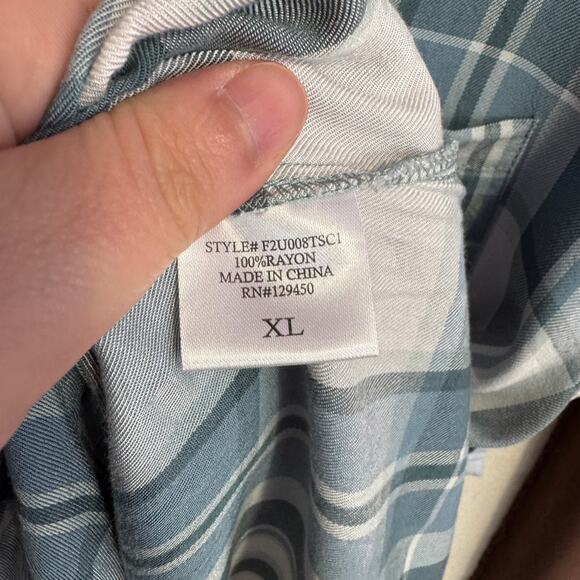 Como Vintage Shirt Size XL Blue Plaid Button Up Short Sleeve Tie Front Casual - Picture 6 of 11